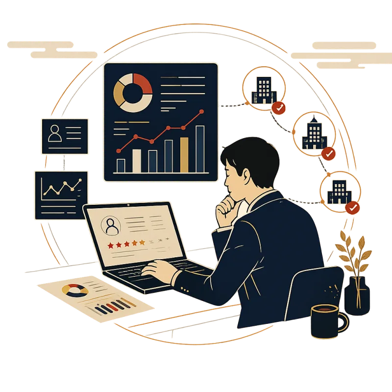 見込み客を解析する営業のイラスト